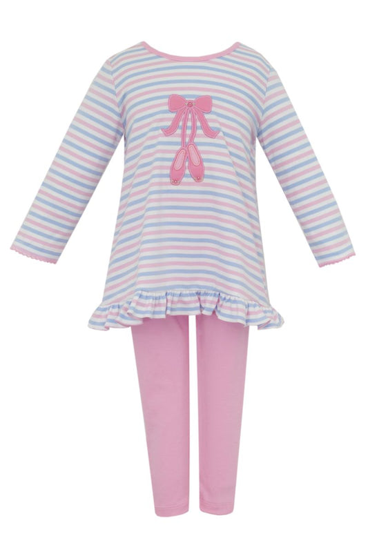 Claire and Charlie Girls Pink and Blue Knit Striped Ballet Tunic Set by Claire & Charlie