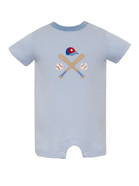 Claire & Charlie Baby Boys Light Blue Striped Romper - Baseball Theme by Claire & Charlie