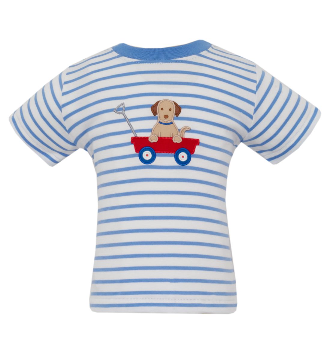 Claire & Charlie Boys Blue Striped Shirt - Dog in Red Wagon by Claire & Charlie