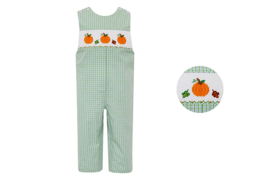 Anavini Velani Boys Green Check Smocked Pumpkins Longall by Anavini