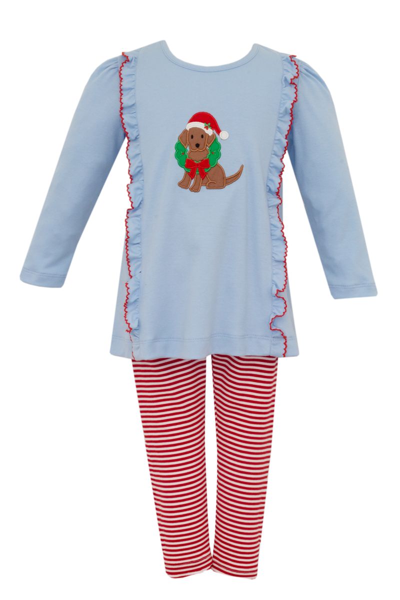 Claire and Charlie Girls Light Blue Knit Christmas Puppy Tunic Set by Claire & Charlie