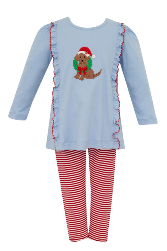 Claire and Charlie Girls Light Blue Knit Christmas Puppy Tunic Set by Claire & Charlie