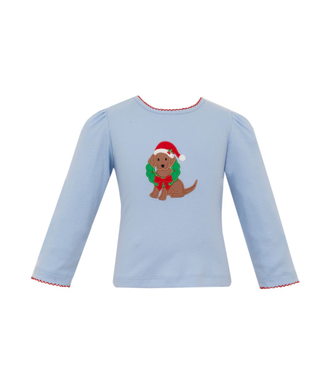 Claire and Charlie Girls Light Blue Santa Puppy Shirt by Claire & Charlie