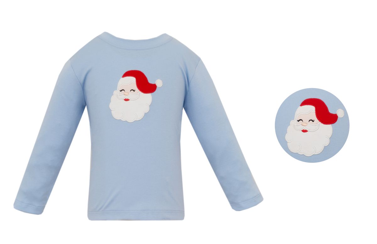 Claire and Charlie Boys Light Blue Santa Claus Knit Shirt by Claire & Charlie