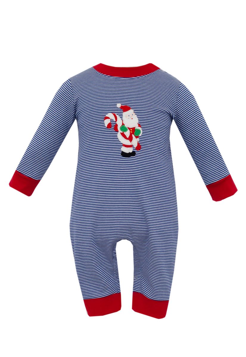 Claire and Charlie Baby Boys Navy Blue Striped Santa Knit Romper