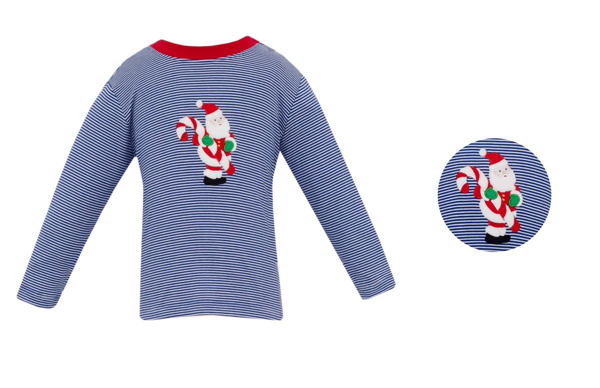 Claire and Charlie Boys Navy Blue Striped Knit Santa Shirt by Claire & Charlie