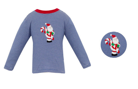 Claire and Charlie Boys Navy Blue Striped Knit Santa Shirt by Claire & Charlie