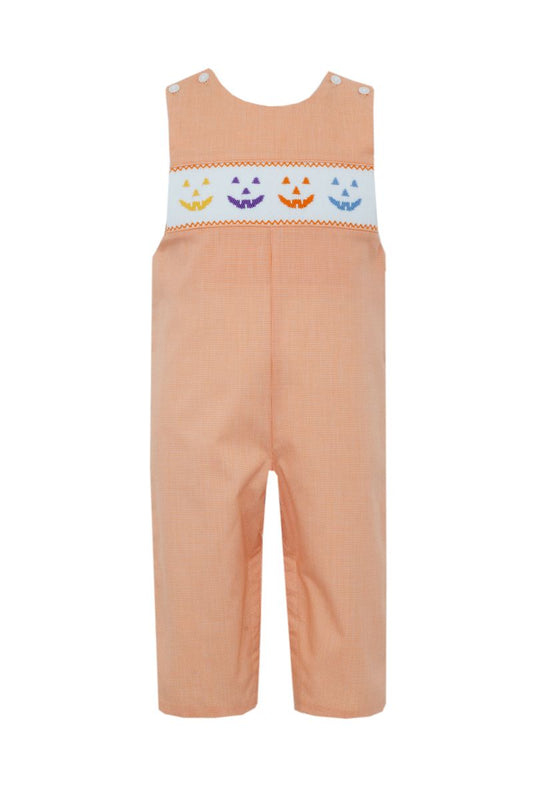 Anavini Velani Boys Orange Check Smocked Halloween Jack O'Lantern Faces Longall