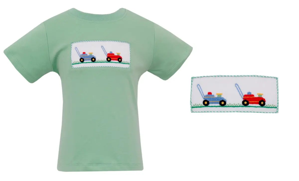 Anavini Toddler Boys Soft Green Shirt - Smocked Yard Lawn Mower by Anavini