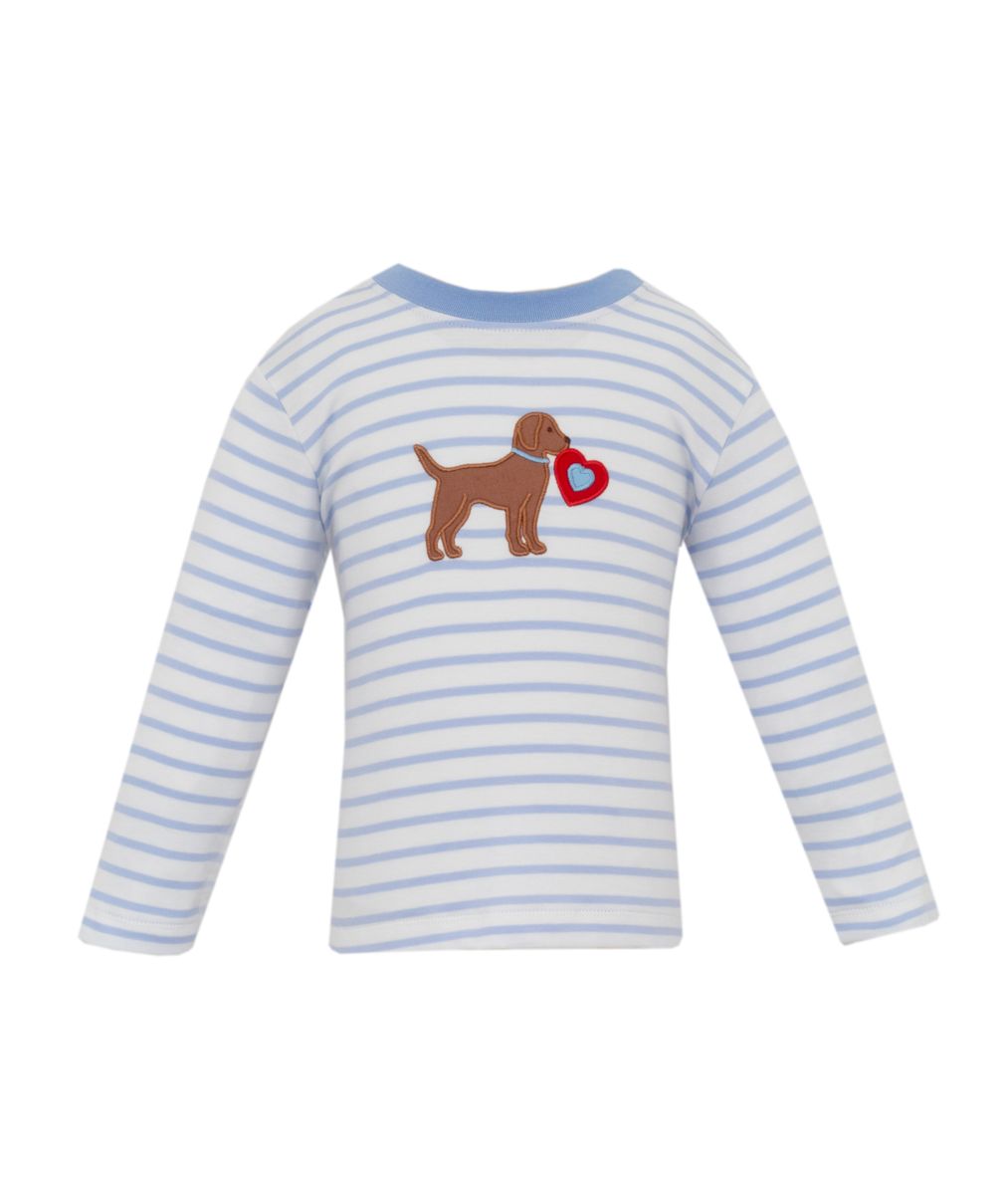 Claire & Charlie Boys Blue Striped Shirt - Dog with Valentine Heart by Claire & Charlie