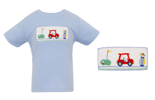 Anavini Velani Boys Blue Tee Shirt - Smocked Golf Theme by Anavini