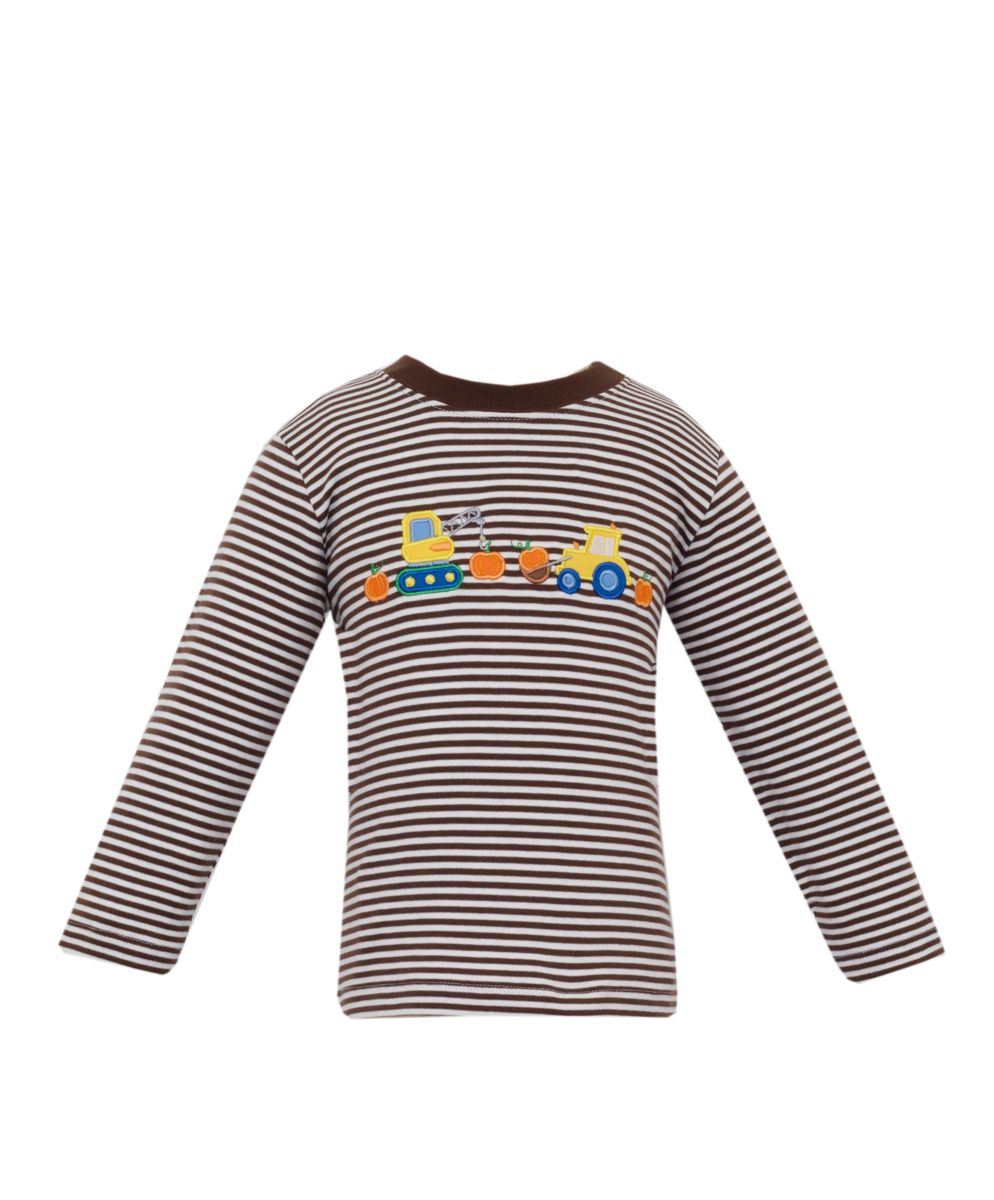 Claire and Charlie Boys Brown Knit Striped Long Sleeved Shirt - Pumpkin Harvest
