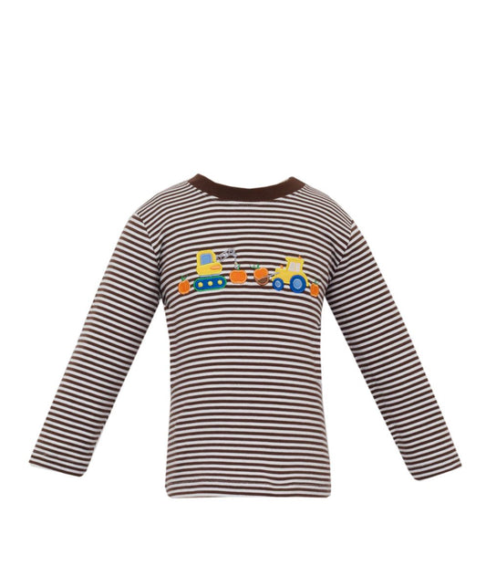 Claire and Charlie Boys Brown Knit Striped Long Sleeved Shirt - Pumpkin Harvest by Claire & Charlie