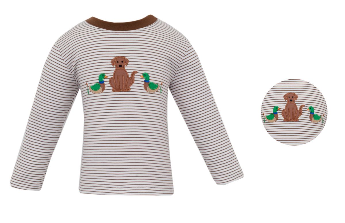 Claire and Charlie Boys BrownKnit Striped Shirt - Lab and Ducks by Claire & Charlie