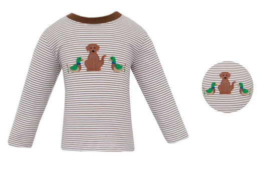 Claire and Charlie Boys BrownKnit Striped Shirt - Lab and Ducks by Claire & Charlie
