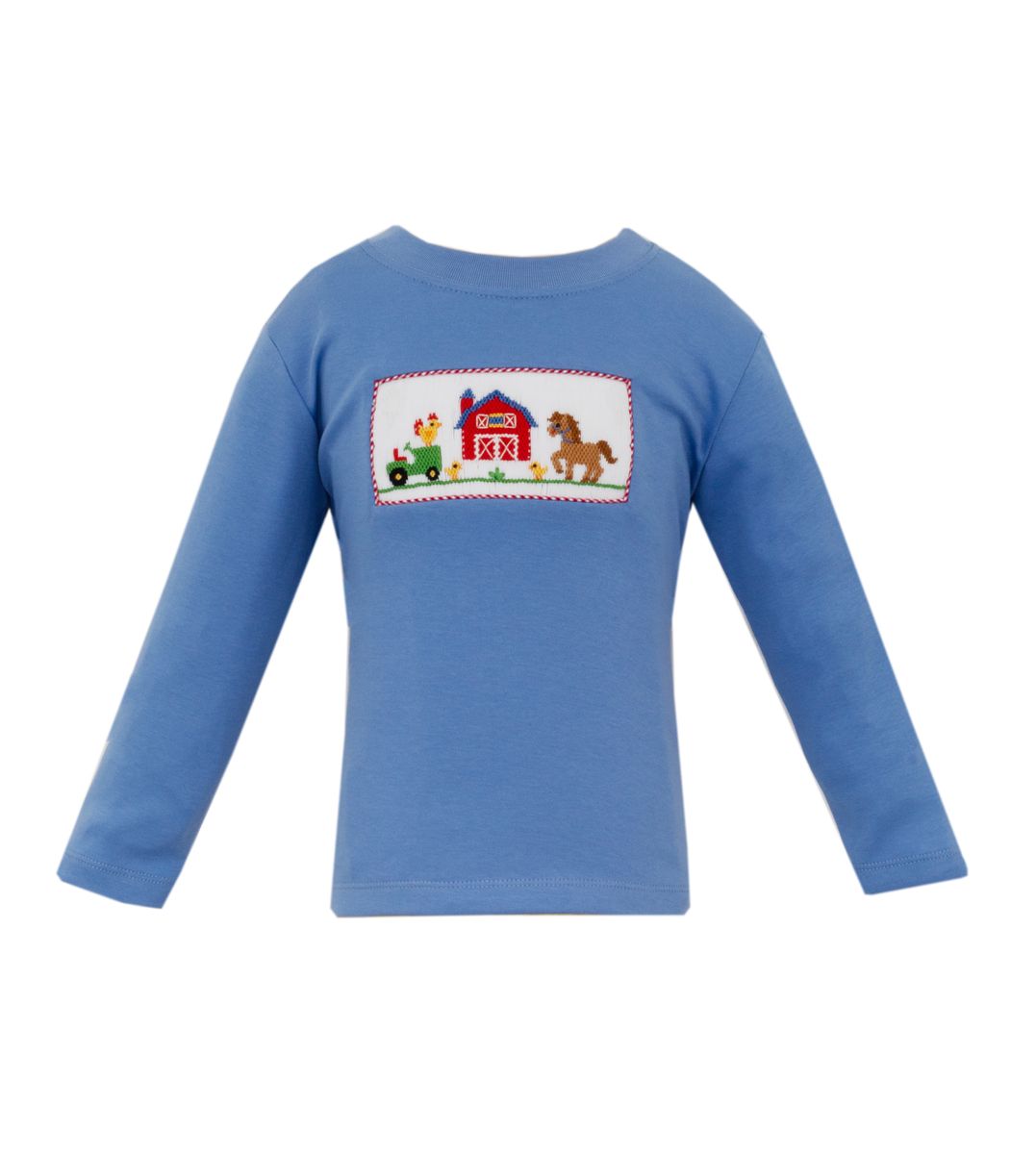 Anavini Velani Boys Periwinkle Blue Knit Boys Long Sleeved Shirt - Smocked Farm