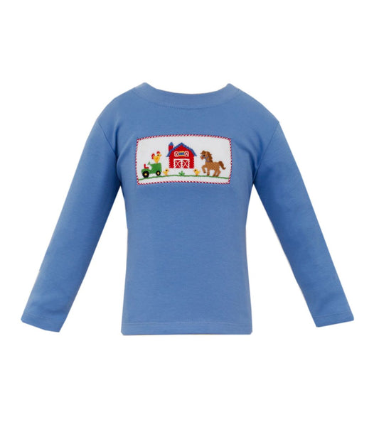 Anavini Velani Boys Periwinkle Blue Knit Boys Long Sleeved Shirt - Smocked Farm by Anavini