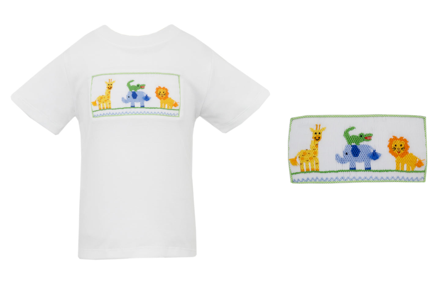 Anavini Velani Boys White Shirt - Smocked Safari Zoo Animals