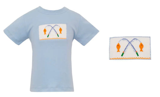 Anavini Boys Light Blue Shirt - Smocked Fishing Rods by Anavini