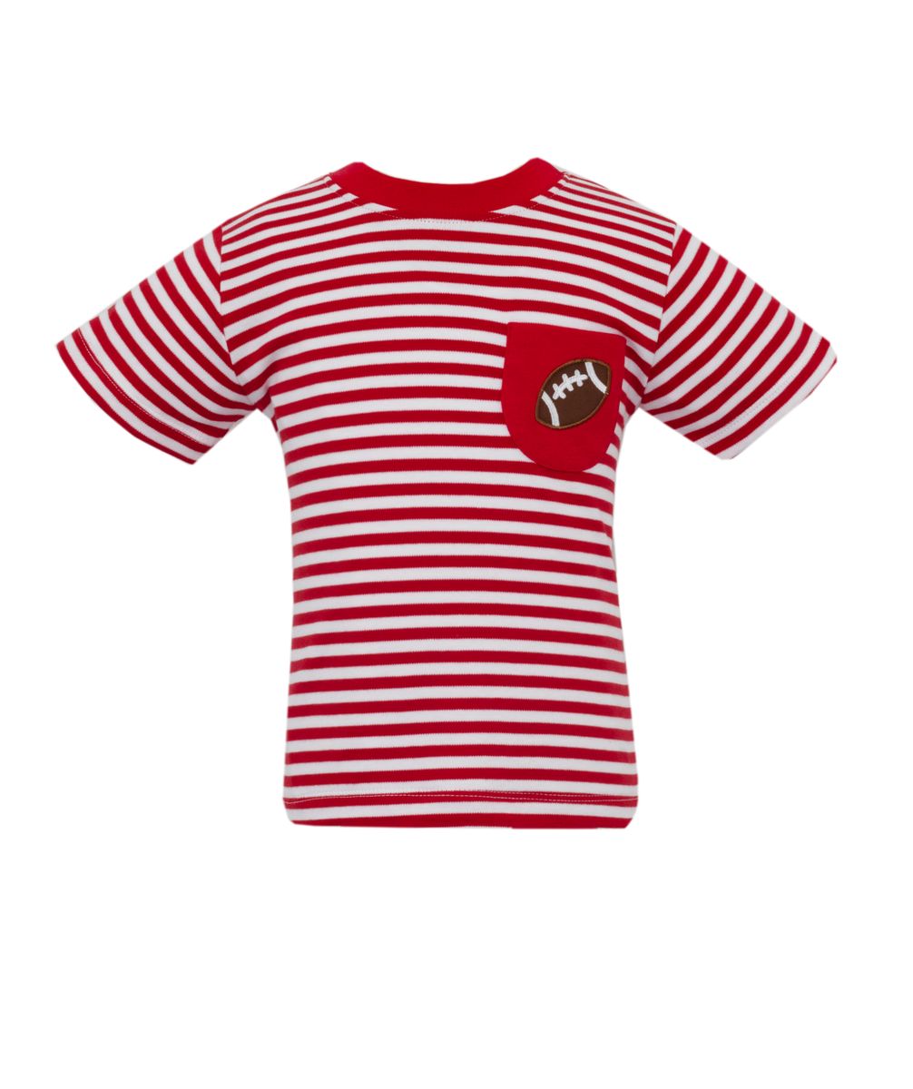Claire & Charlie Boys Shirt - Football Pocket - Red Stripes by Claire & Charlie