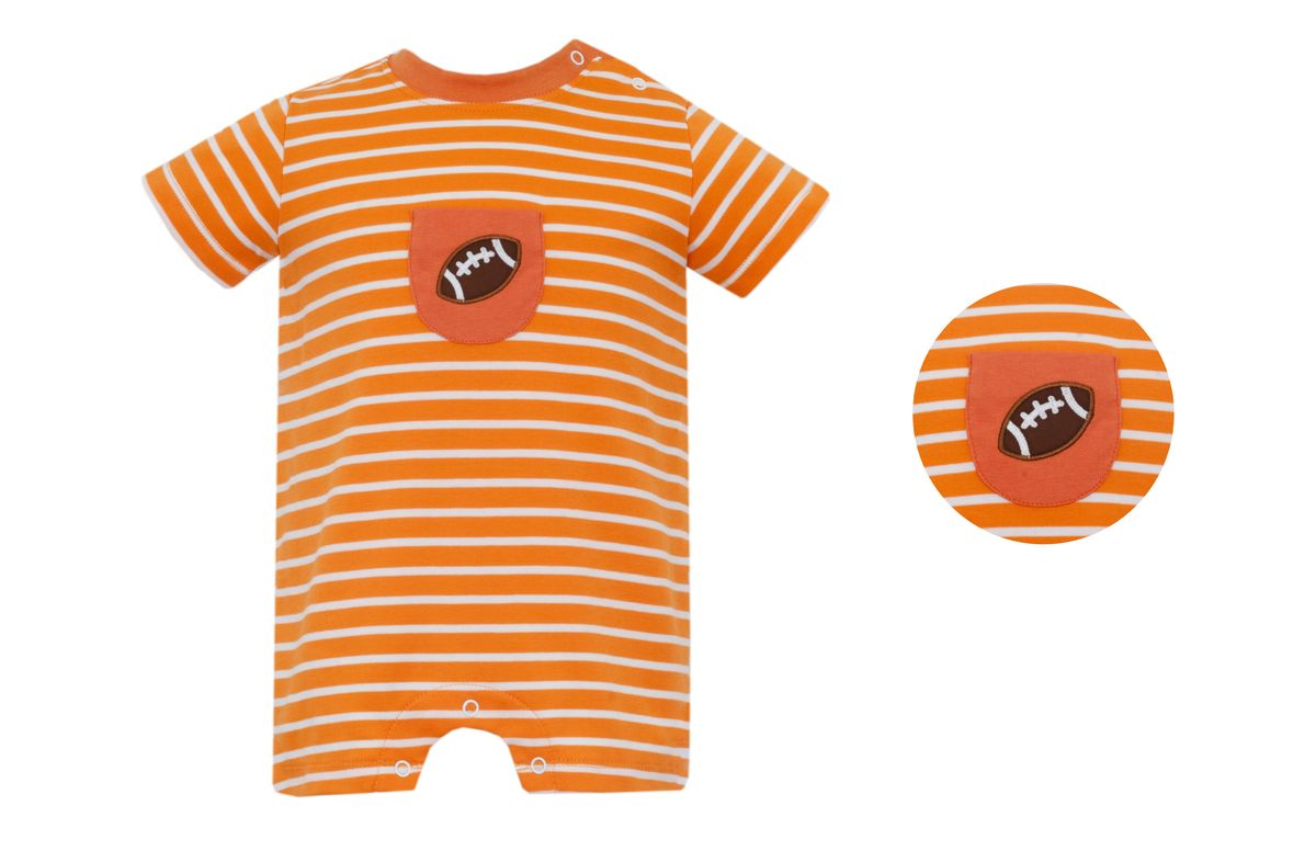 Claire & Charlie Baby Boys Knit Romper - Football Pocket - Orange Stripes by Claire & Charlie