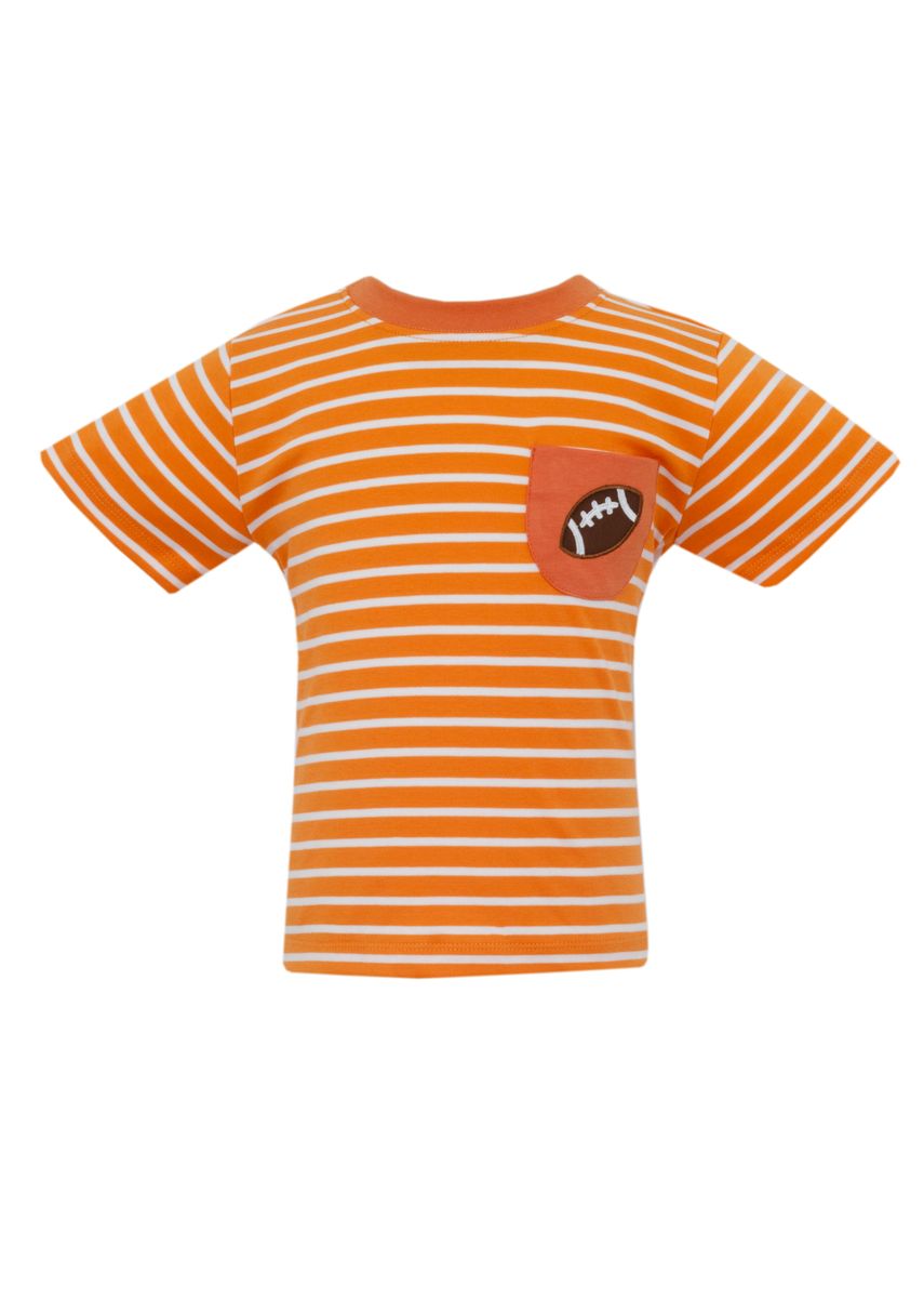 Claire & Charlie Boys Shirt - Football Pocket - Orange Stripes