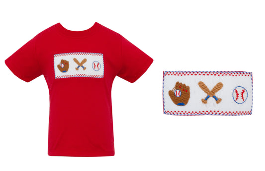 Anavini Velani Boys Red Tee Shirt - Smocked Baseball Theme by Anavini