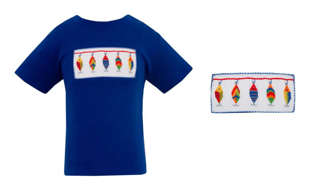 Anavini Boys Navy Blue Shirt - Smocked Fishing Lures by Anavini