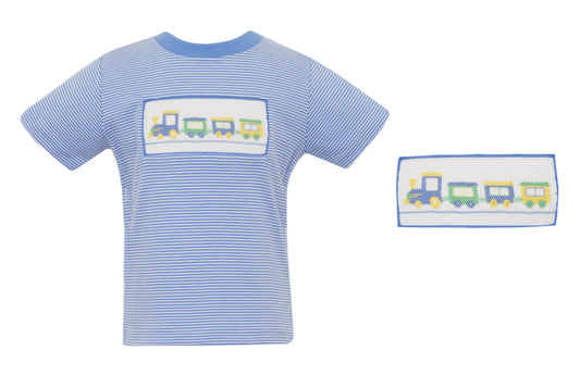 Anavini Velani Boys Periwinkle Blue Stripe Shirt - Smocked Train by Anavini