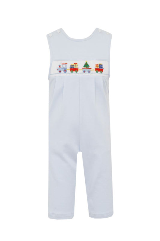 Petit Bebe Knits Boys Light Blue Smocked Holiday Train Knit Longall by Petit Bebe