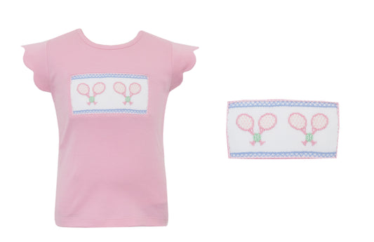 Anavini Velani Girls Pink Scallop Top - Smocked Tennis Racquets