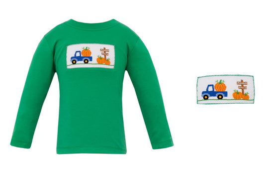 Anavini Velani Boys Green Shirt - Smocked Pumpkin Patch Truck by Anavini