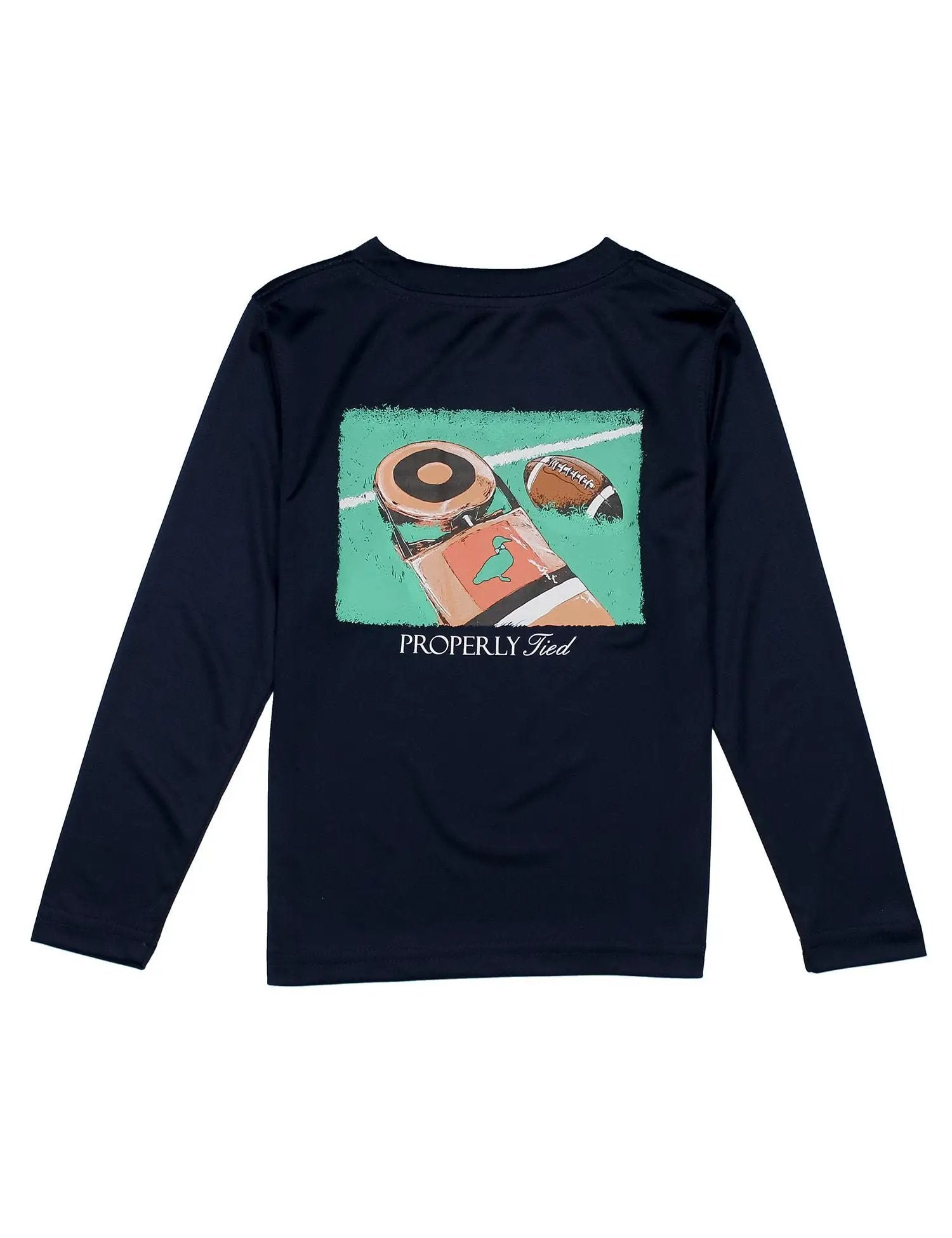 Properly Tied Boys Performance Long Sleeve Tee Shirt - First Down on River Blue