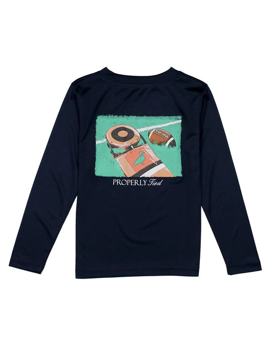 Properly Tied Boys Performance Long Sleeve Tee Shirt - First Down on River Blue