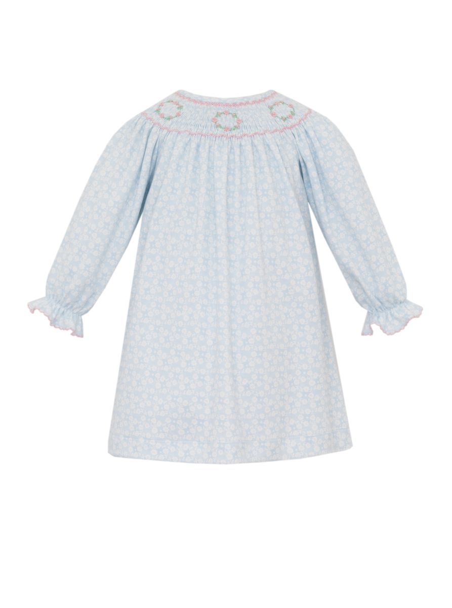 Petit Bebe Knits Girls Blue Smocked Long Sleeve Bishop Dress by Petit Bebe