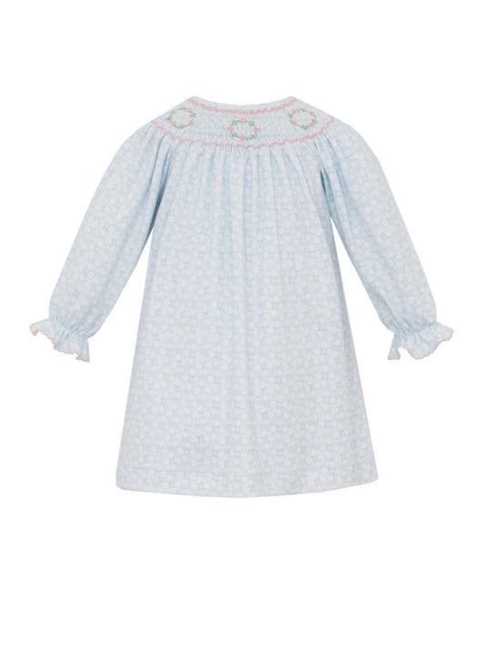 Petit Bebe Knits Girls Blue Smocked Long Sleeve Bishop Dress by Petit Bebe