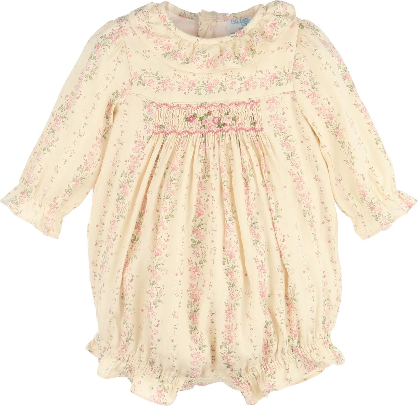 Luli & Me Girls Yellow Autumn Tapestry Bubble - Pink Smocking by Luli & Me