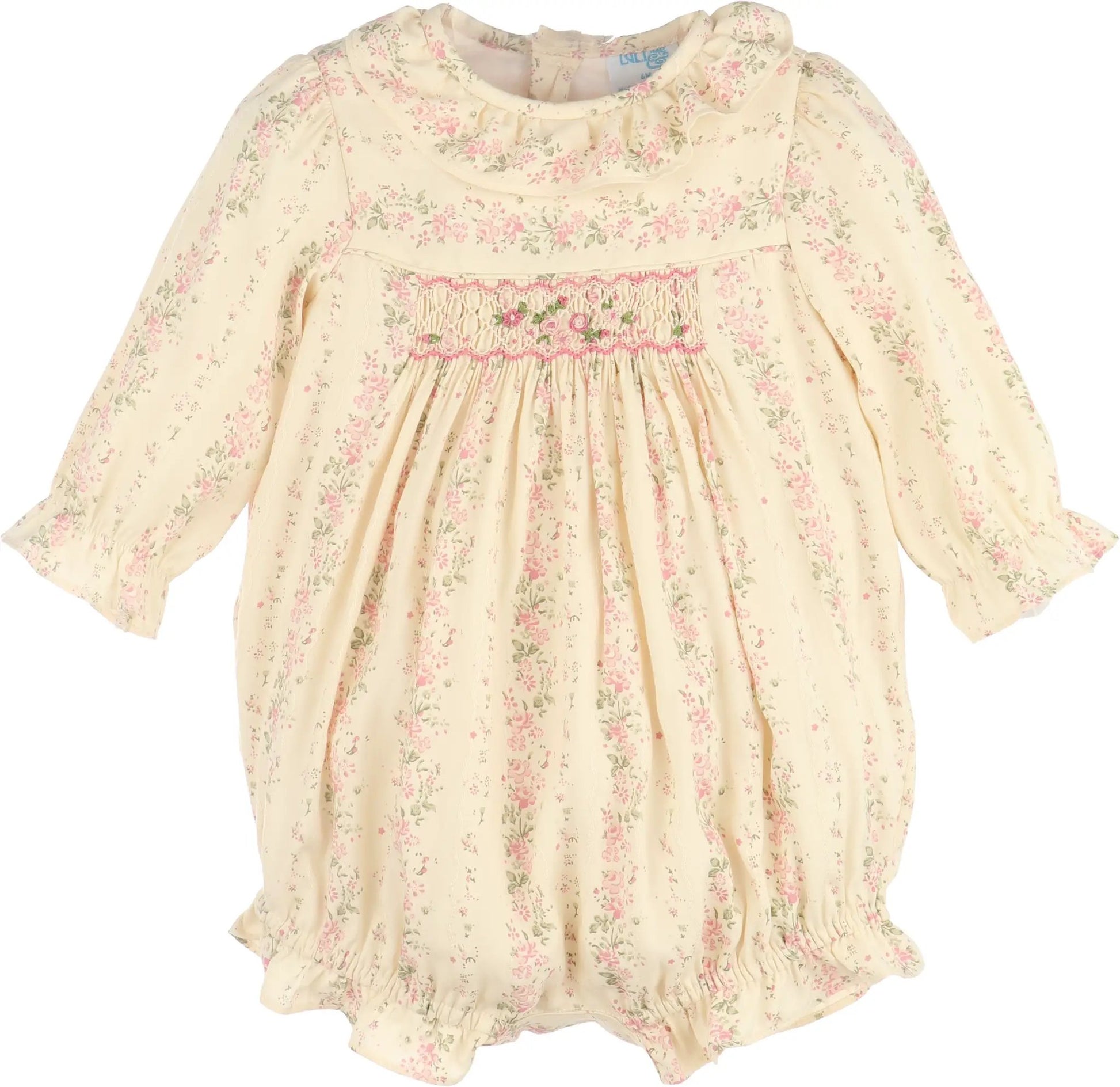 Luli & Me Girls Yellow Autumn Tapestry Bubble - Pink Smocking
