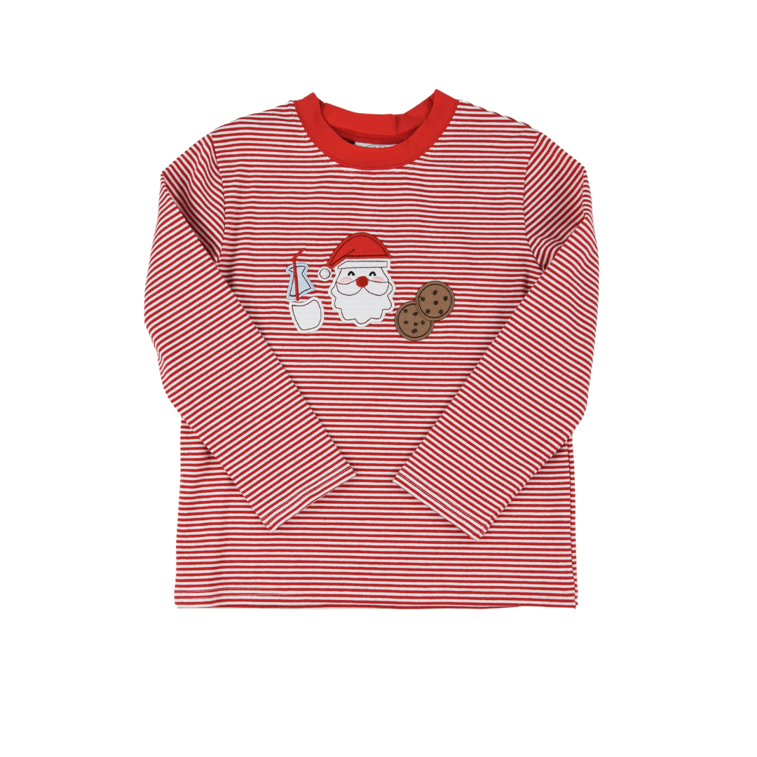 Cypress Row Boys Beau Red Striped Shirt - Santa Cookies & Milk