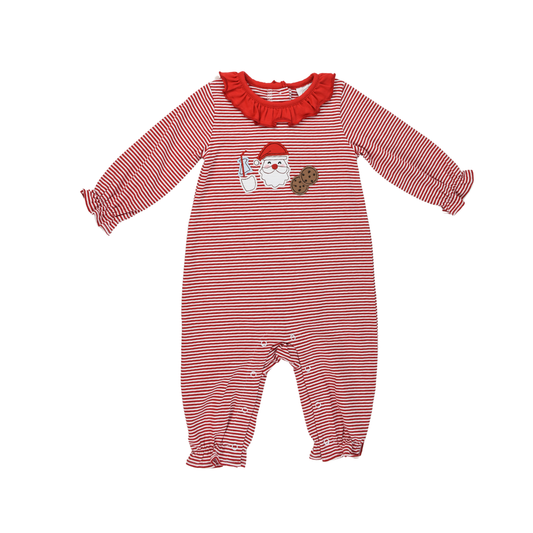 Cypress Row Baby Girls Red Striped Rosie Romper - Santa Cookies & Milk by Cypress Row