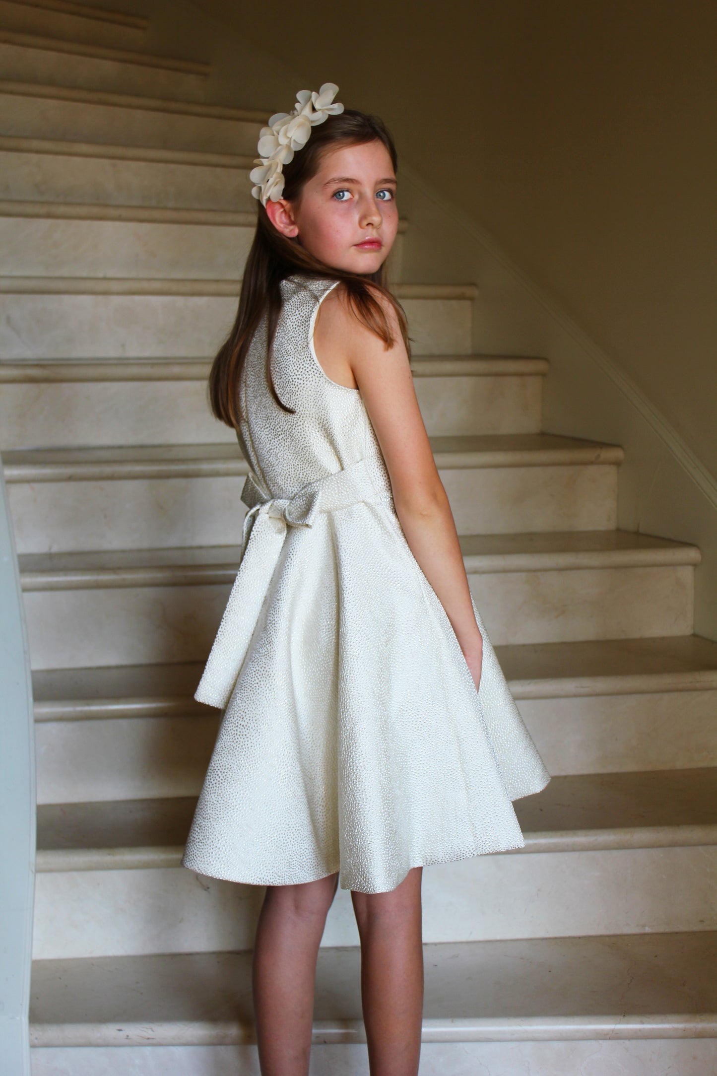 Susanne Lively Girls Twirl Dress with Jewel Trim - Ivory Sparkle by Susanne Lively