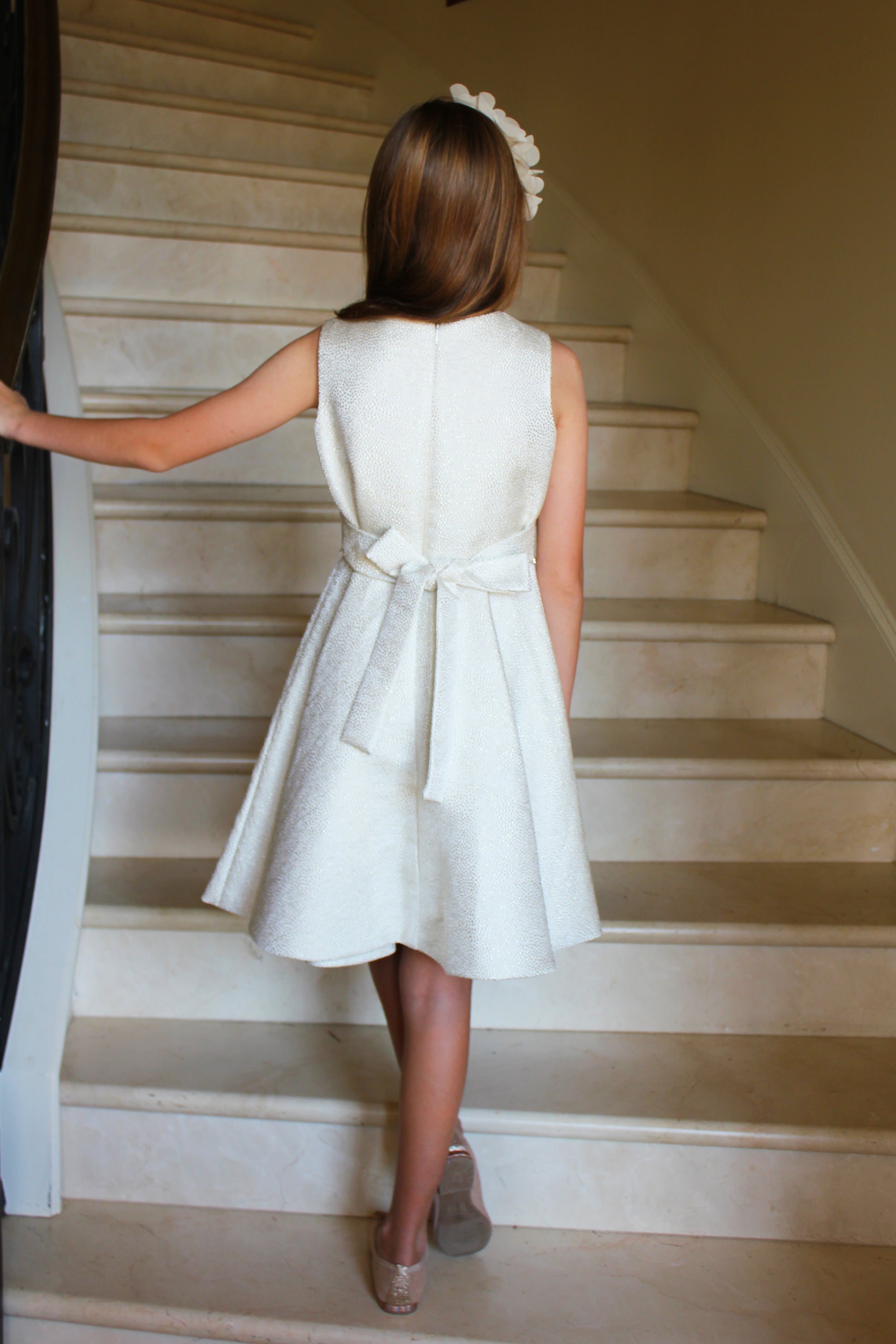 Susanne Lively Girls Twirl Dress with Jewel Trim - Ivory Sparkle