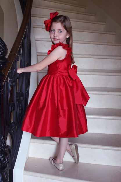 Susanne Lively Girls Christmas Holiday Party Dress - Flutter Sleeves & Sash - Red by Susanne Lively