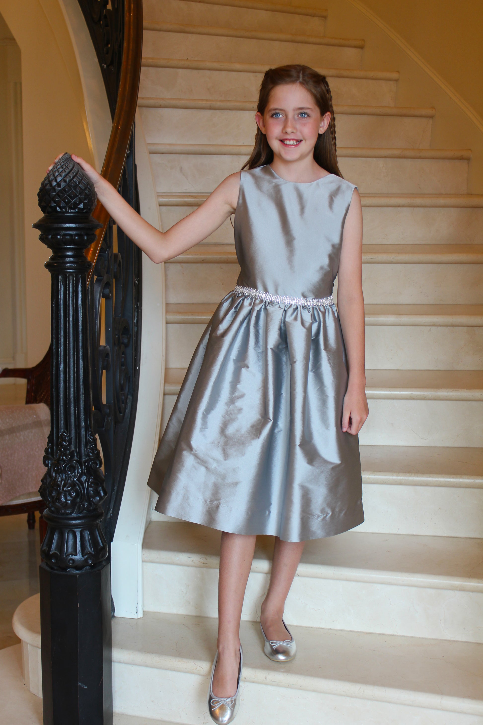Susanne Lively Girls Sleeveless Holiday Party Dress - Sparkle Trim - Silver 7 Susanne Lively Girls Sleeveless Holiday Party Dress - Sparkle Trim - Silver 7