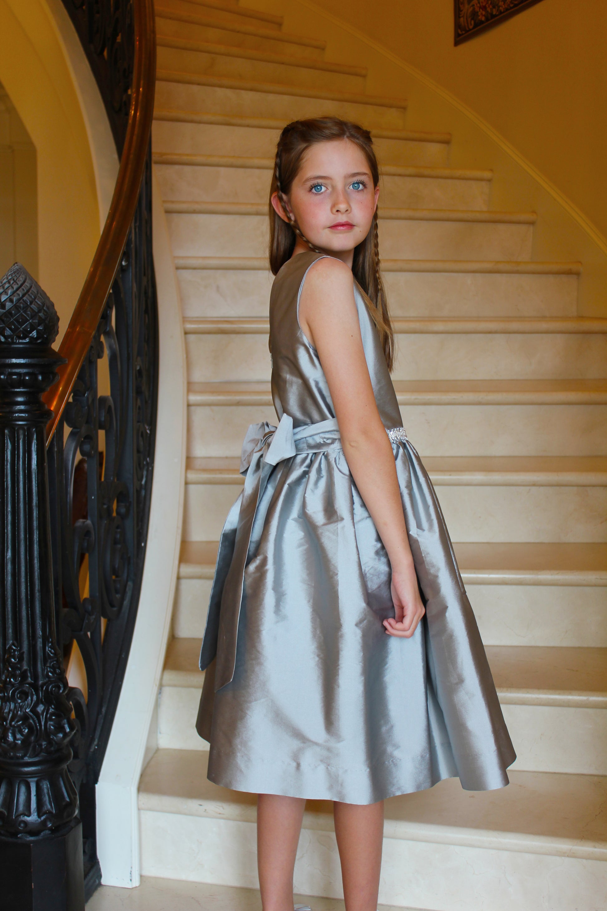 Susanne Lively Girls Sleeveless Holiday Party Dress - Sparkle Trim - Silver 7 Susanne Lively Girls Sleeveless Holiday Party Dress - Sparkle Trim - Silver 7
