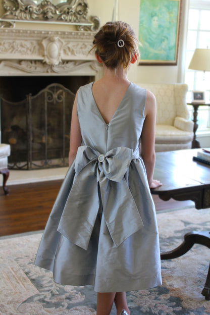 Susanne Lively Girls Holiday Party Dress - V-Back and Bow - Silver by Susanne Lively