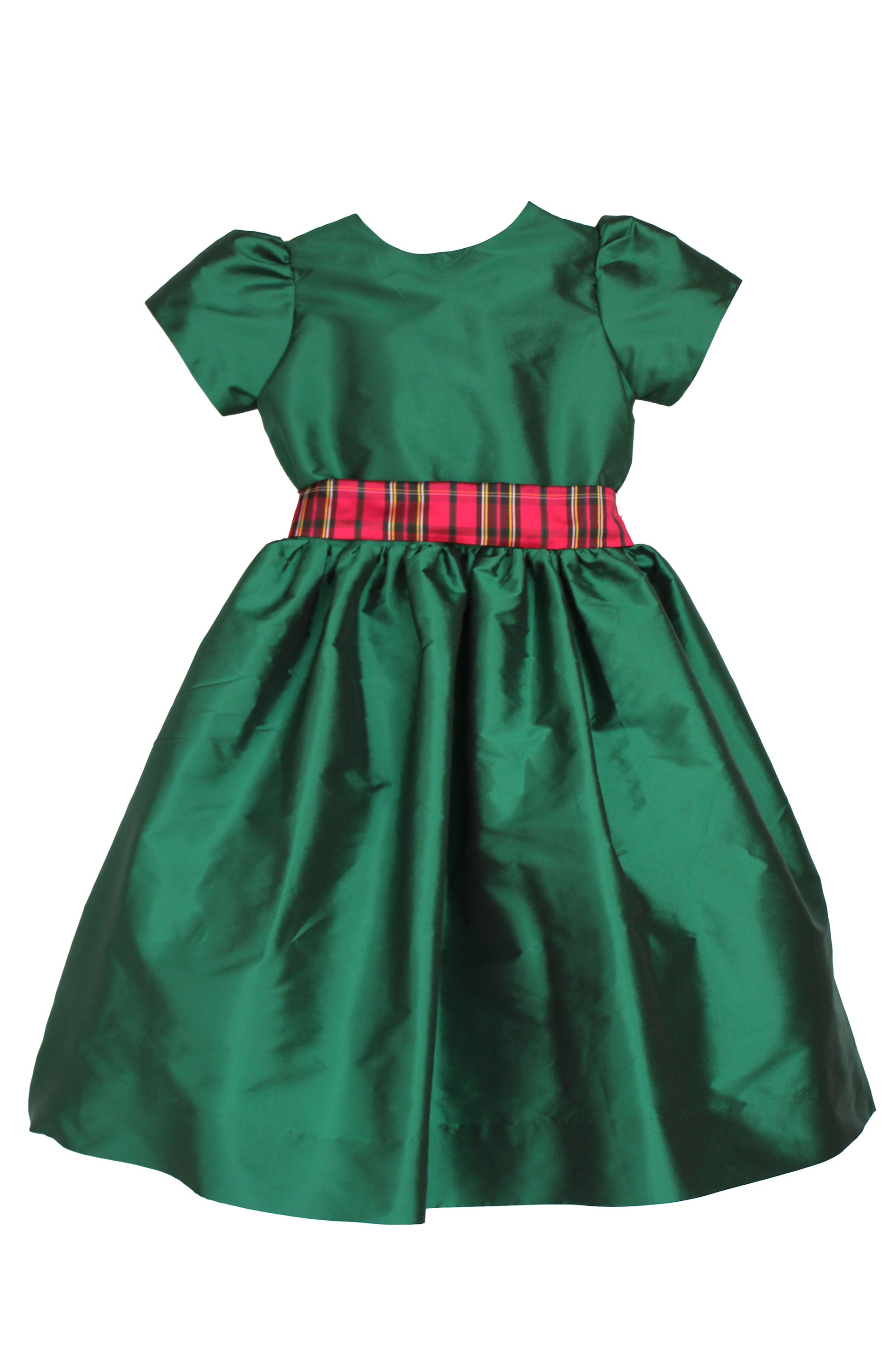 Susanne Lively Girls Green Christmas Party Dress - Red Holiday Plaid V-Back & Sash