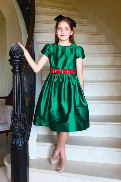 Susanne Lively Girls Green Christmas Party Dress - Red Holiday Plaid V-Back & Sash by Susanne Lively