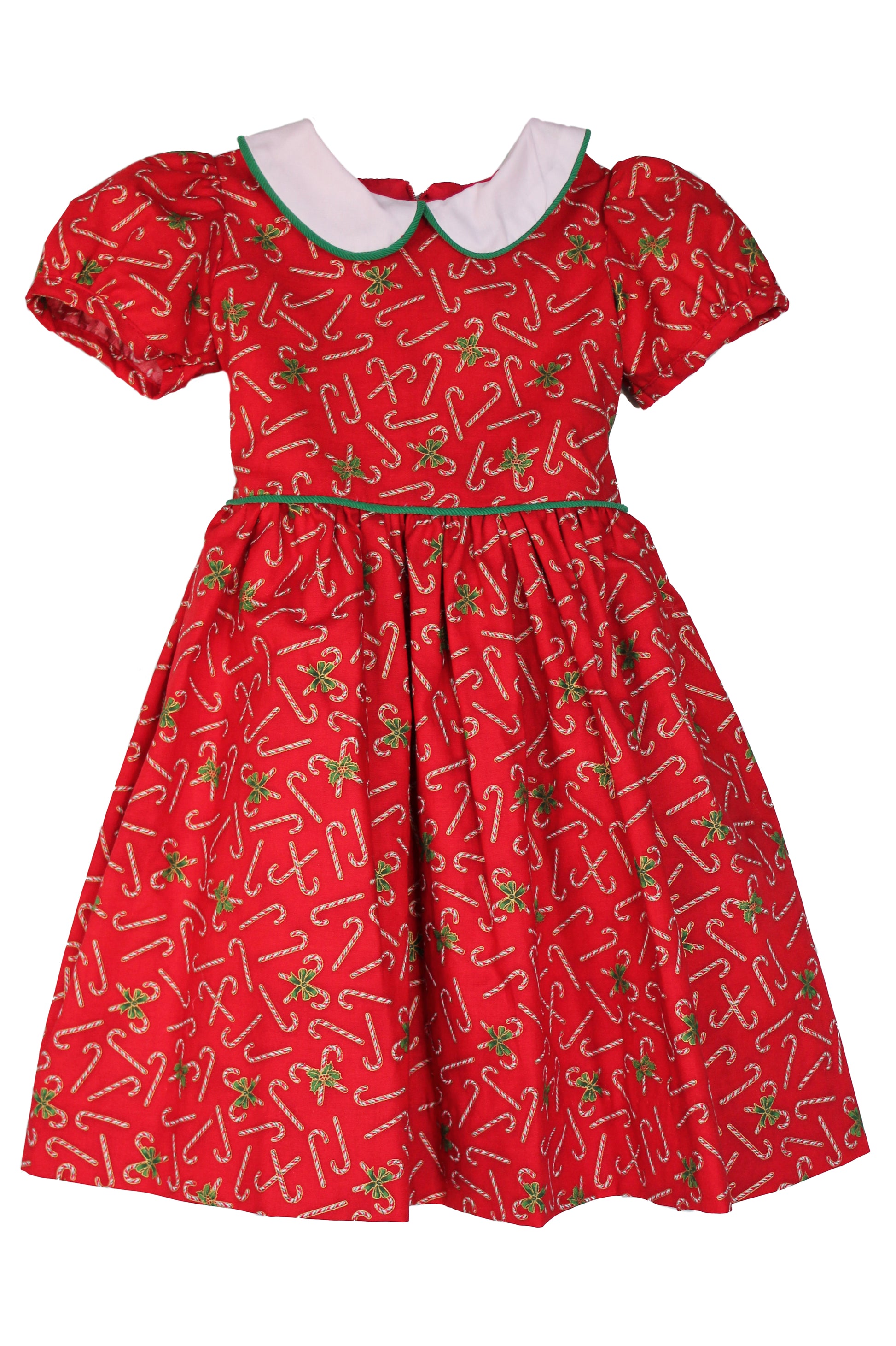 Susanne Lively Girls Red Candy Canes Print Christmas Dres - White Collar