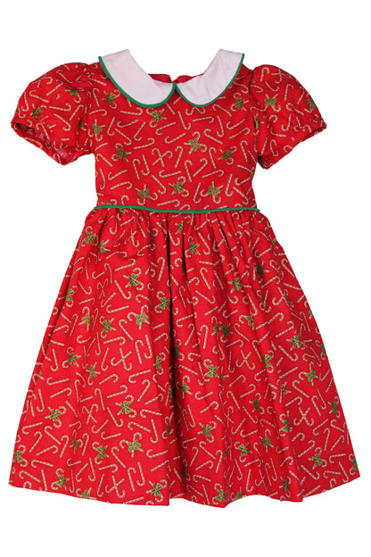 Susanne Lively Girls Red Candy Canes Print Christmas Dres - White Collar by Susanne Lively